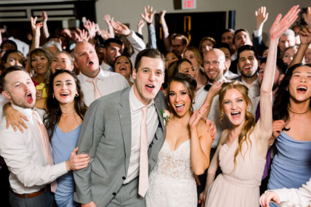 A group of people that are standing up together