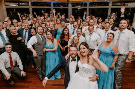 A group of people that are standing up together