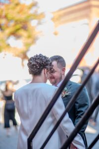 Couple sharing an intimate moment at their wedding.